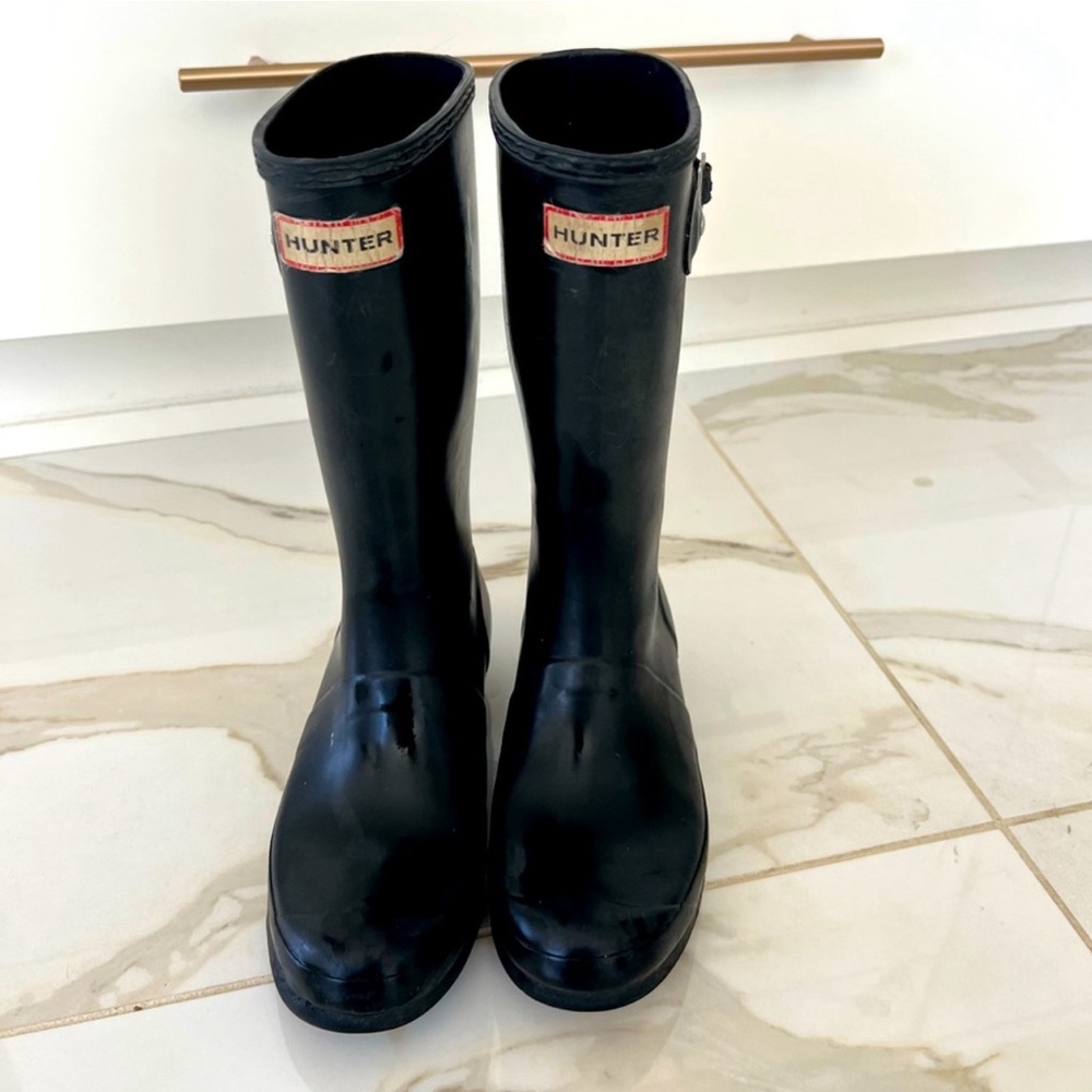 Kids Hunter High Gloss Black Rain Boots/ BOYS SIZE 12